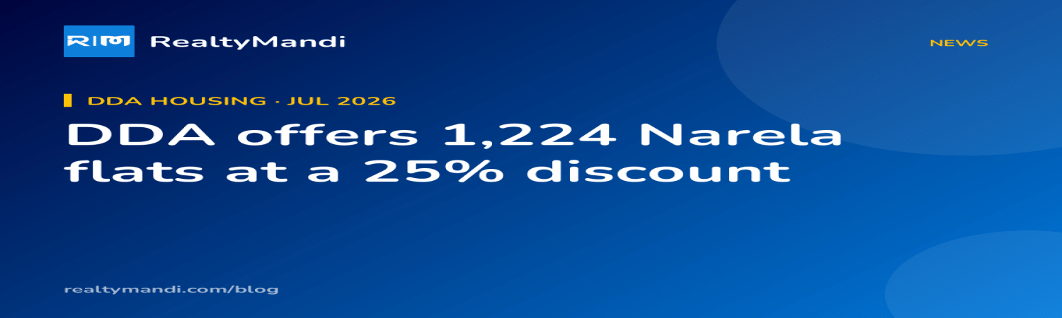 RealtyMandi news card on the DDA Karmajeevi Awaas Yojana 2026 offering discounted ready-to-move flats in Narela, Delhi