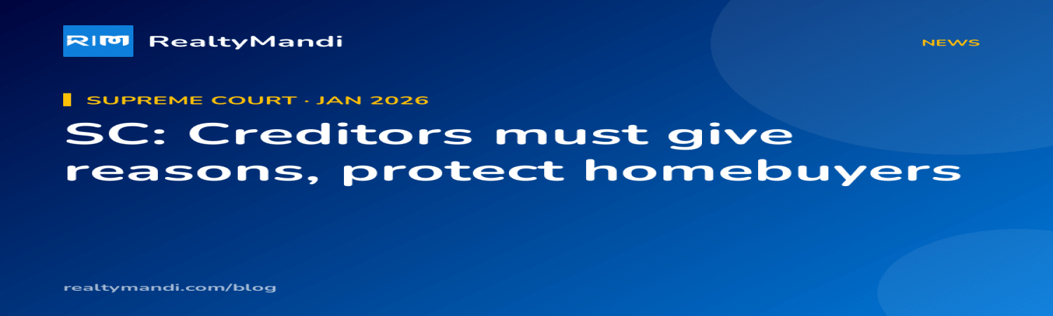 RealtyMandi news card on the Supreme Court's January 2026 ruling protecting homebuyers in builder insolvency cases
