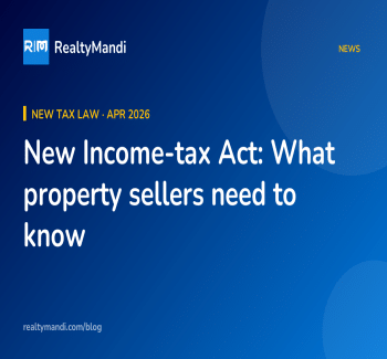 RealtyMandi news card explaining how the Income-tax Act 2025 affects capital gains tax for property sellers and landlords
