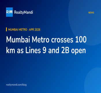 RealtyMandi news card on Mumbai Metro Line 9 and Line 2B Phase 1 opening in April 2026, taking network past 100 km
