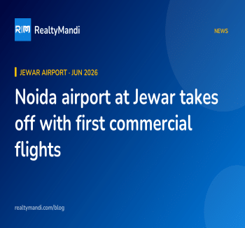 RealtyMandi news card on Noida International Airport at Jewar starting commercial flights in June 2026 with IndiGo