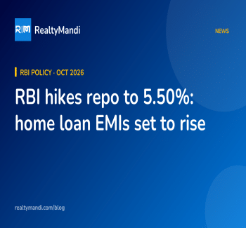 RealtyMandi news card on the RBI raising the repo rate to 5.50% and its impact on home loan EMIs